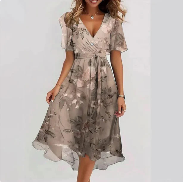 Maud | Elegante Dames Midi-Jurk Bloemen V-Hals