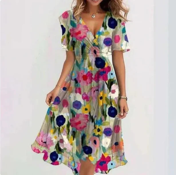Maud | Elegante Dames Midi-Jurk Bloemen V-Hals