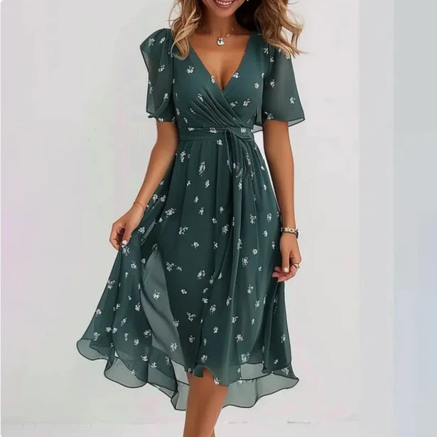 Maud | Elegante Dames Midi-Jurk Bloemen V-Hals