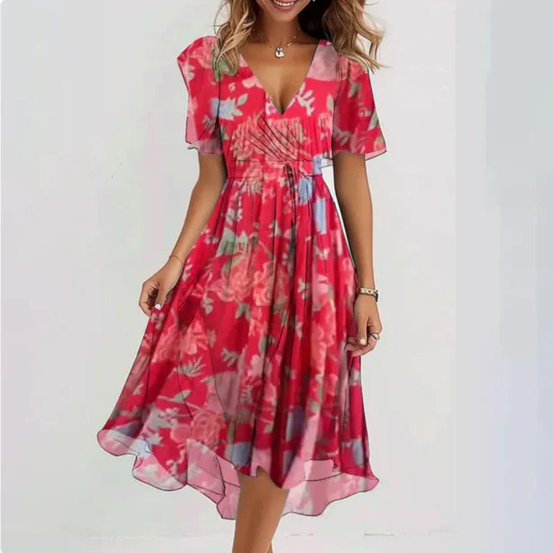 Maud | Elegante Dames Midi-Jurk Bloemen V-Hals