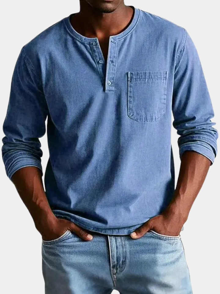 Milan | Heren Vintage Henley Lange Mouw Shirt
