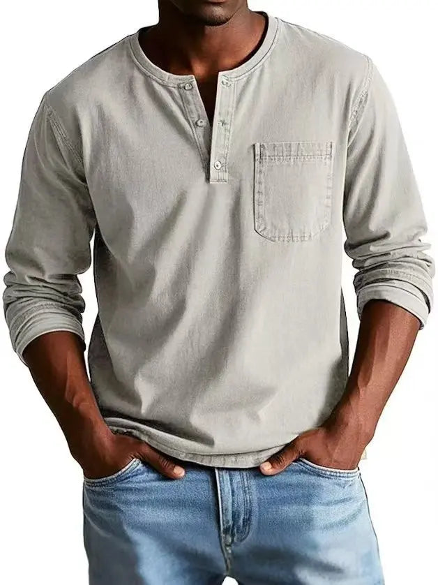 Milan | Heren Vintage Henley Lange Mouw Shirt