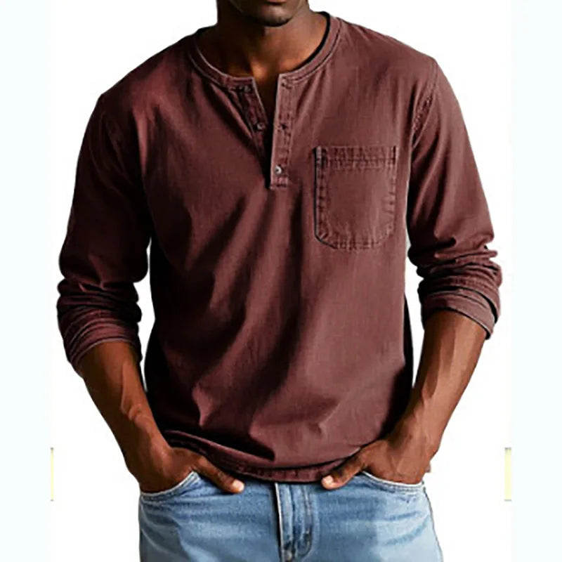 Milan | Heren Vintage Henley Lange Mouw Shirt