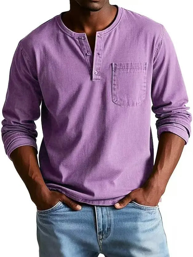 Milan | Heren Vintage Henley Lange Mouw Shirt