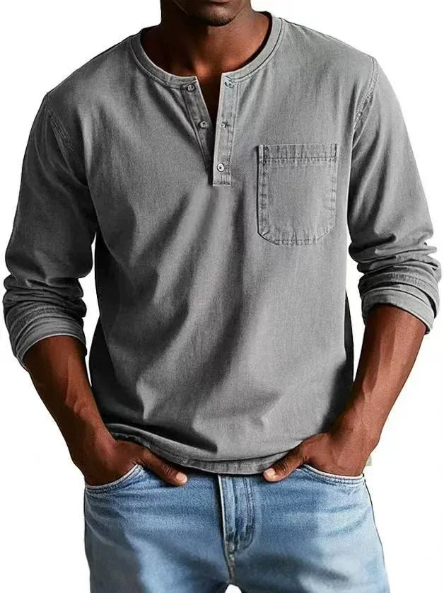 Milan | Heren Vintage Henley Lange Mouw Shirt