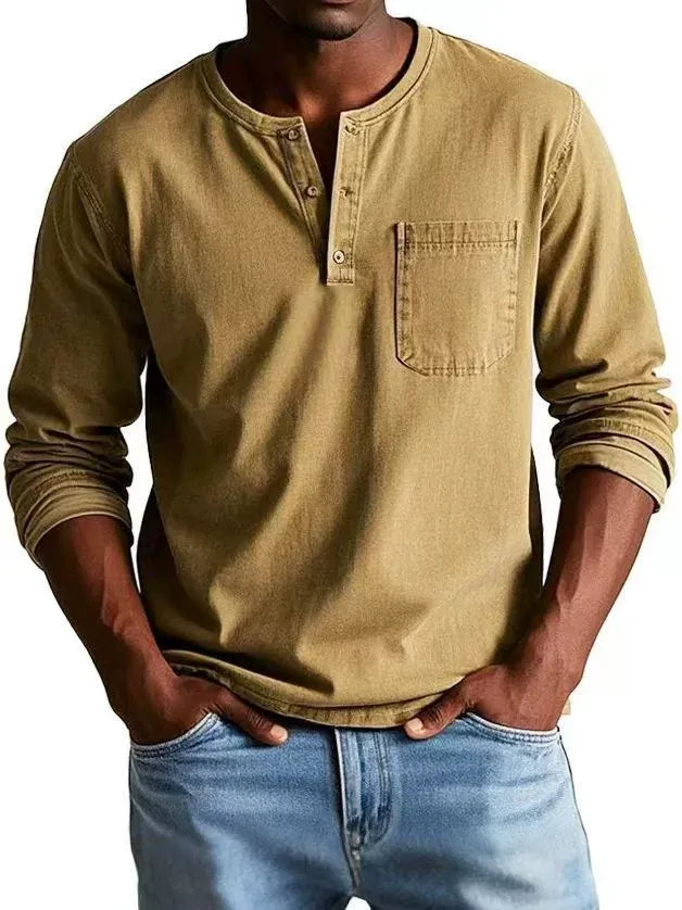 Milan | Heren Vintage Henley Lange Mouw Shirt