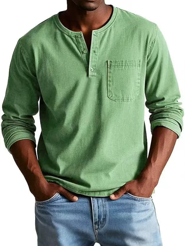 Milan | Heren Vintage Henley Lange Mouw Shirt