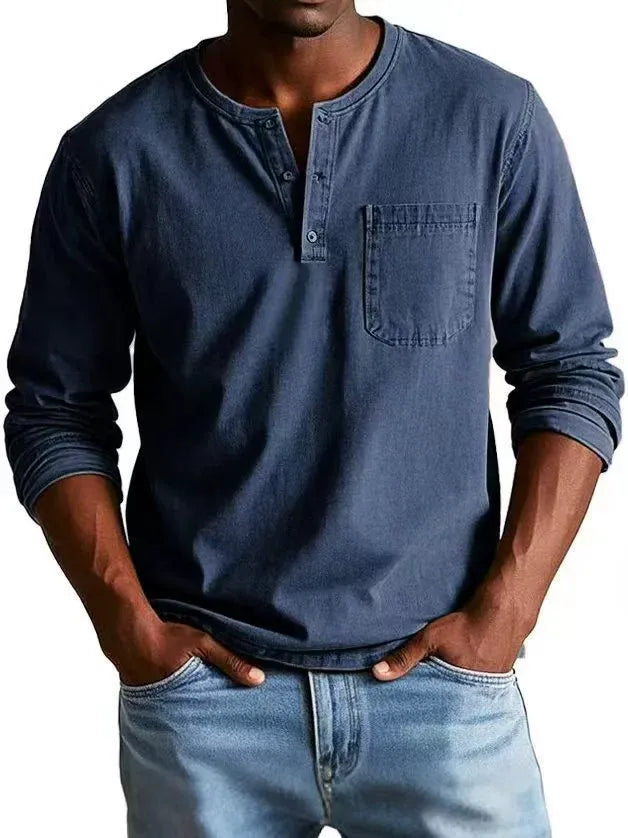 Milan | Heren Vintage Henley Lange Mouw Shirt