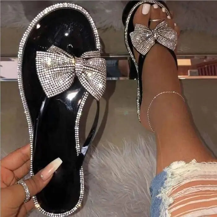 Roos | Dames Slippers Strik Teenslippers Plat Glitter Sandalen Zomer