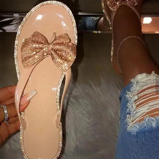 Roos | Dames Slippers Strik Teenslippers Plat Glitter Sandalen Zomer
