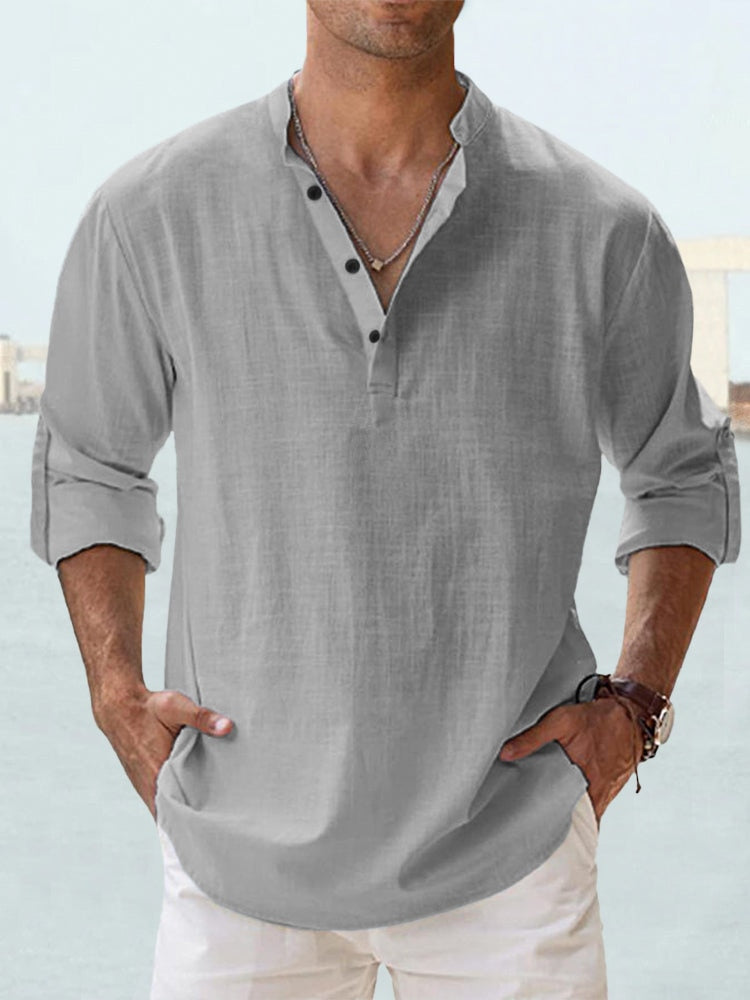 Ruben | Heren Casual Mandarin-Kraag Halve-Knopen Lange-Mouw Hemd