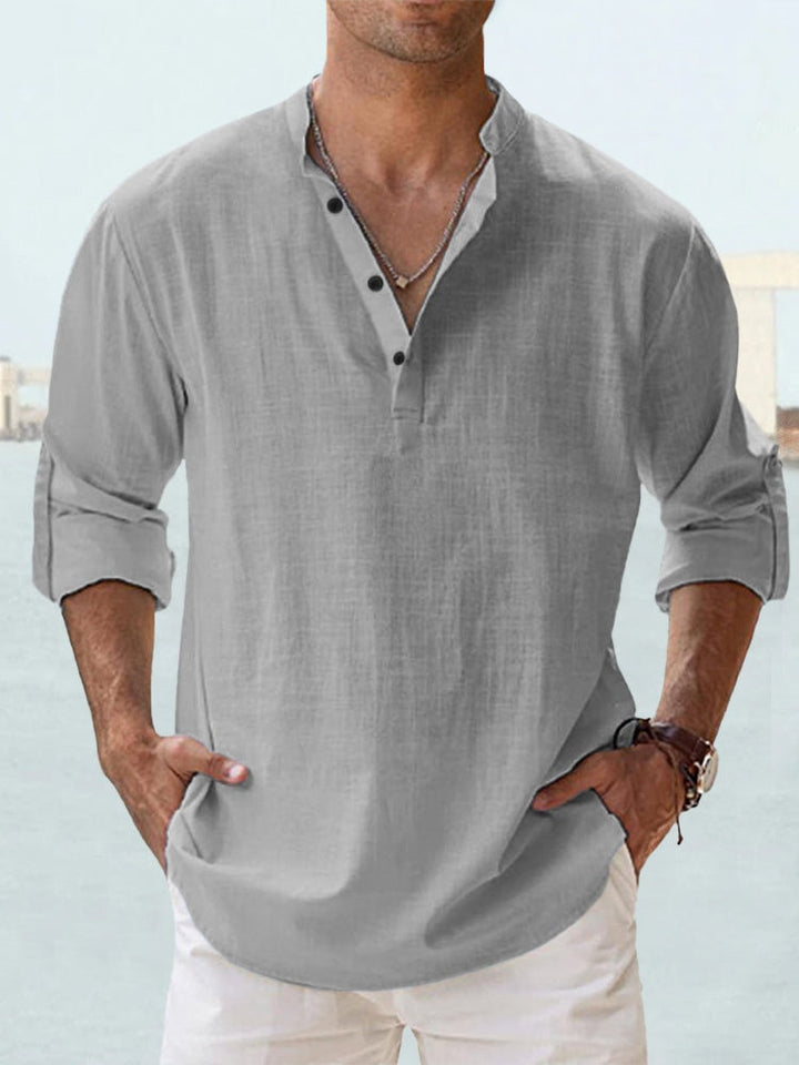 Ruben | Heren Casual Mandarin-Kraag Halve-Knopen Lange-Mouw Hemd