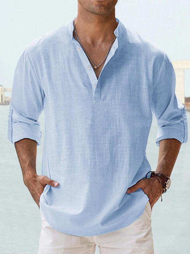 Ruben | Heren Casual Mandarin-Kraag Halve-Knopen Lange-Mouw Hemd