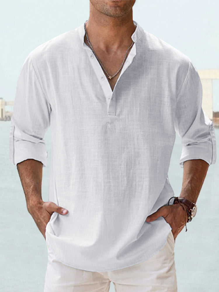 Ruben | Heren Casual Mandarin-Kraag Halve-Knopen Lange-Mouw Hemd