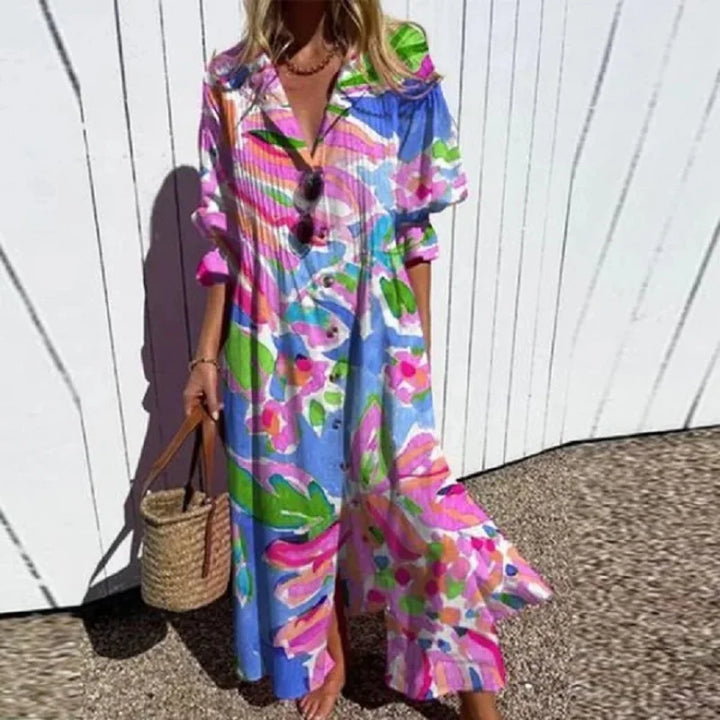 Kaelani | Elegante Dames Boho Maxi Jurk met V-hals