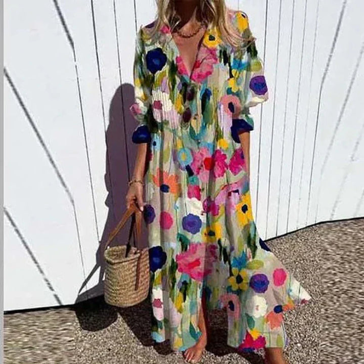Kaelani | Elegante Dames Boho Maxi Jurk met V-hals