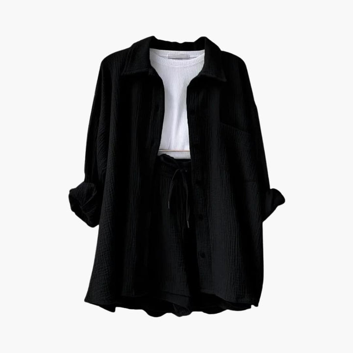 Sanne | Dames Co-ord Set Oversized Blouse Short Knoopsluiting High-waist