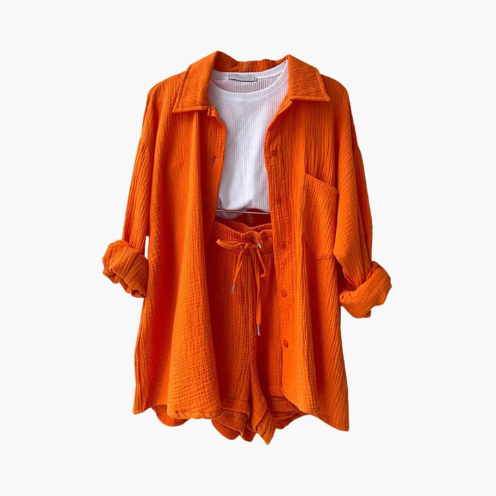 Sanne | Dames Co-ord Set Oversized Blouse Short Knoopsluiting High-waist