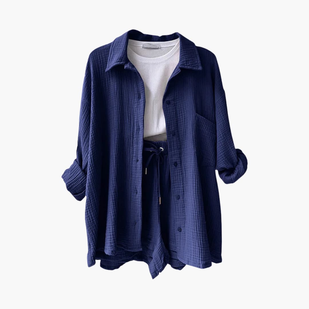 Sanne | Dames Co-ord Set Oversized Blouse Short Knoopsluiting High-waist