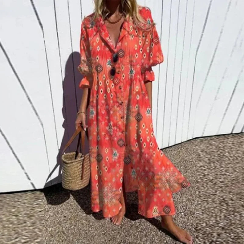 Kaelani | Elegante Dames Boho Maxi Jurk met V-hals