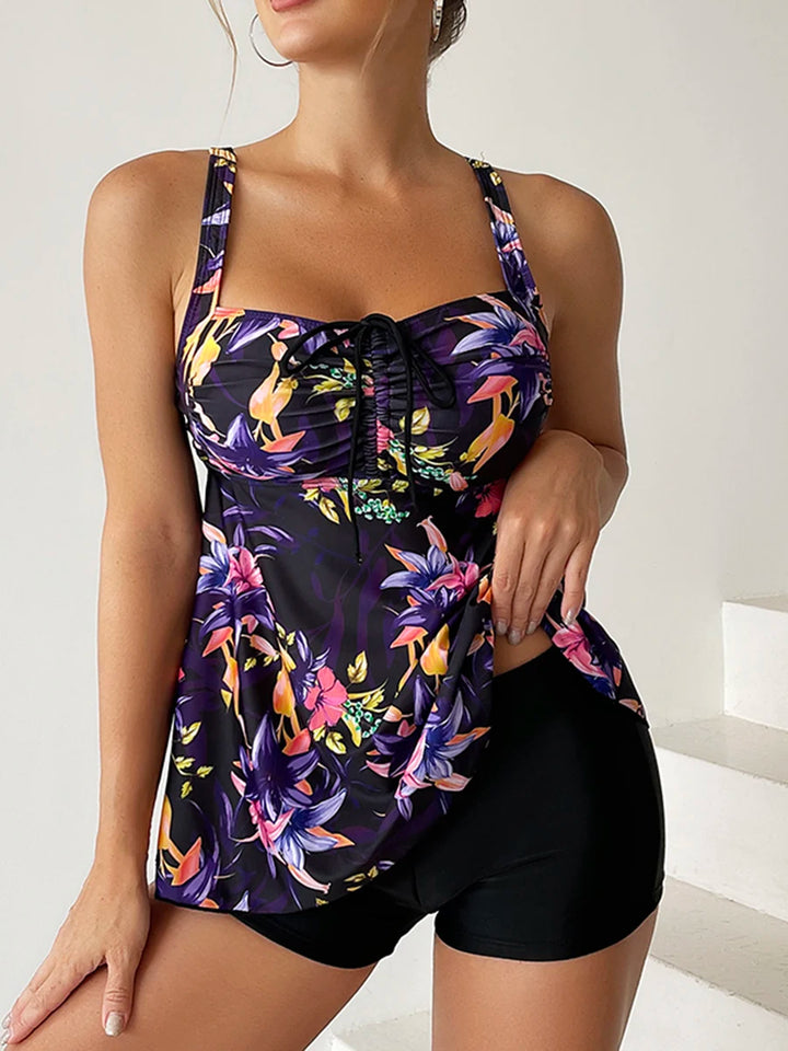 Sofia | Dames Tankini Tweedelig Bloemenprint Trekkoord Strand Zomer