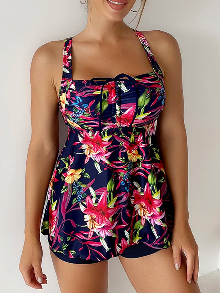 Sofia | Dames Tankini Tweedelig Bloemenprint Trekkoord Strand Zomer
