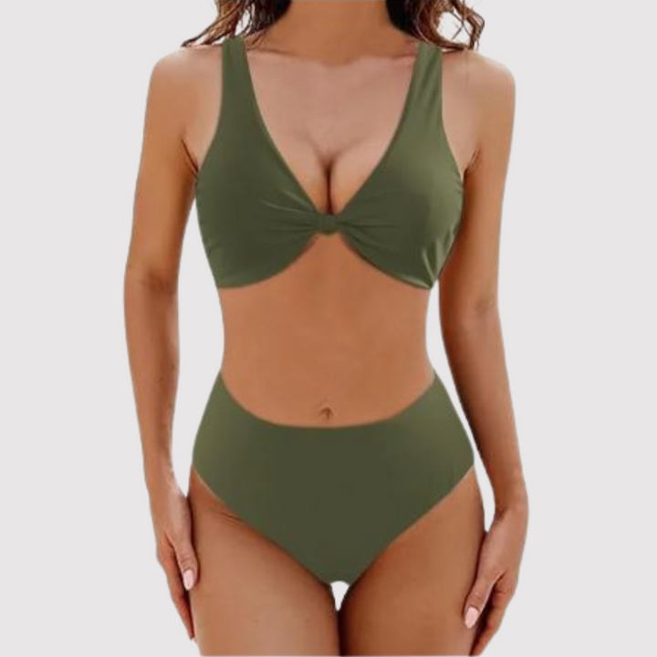 Sofie | Dames Hoge-Taille Geribbeld Twist-Front Bikiniset