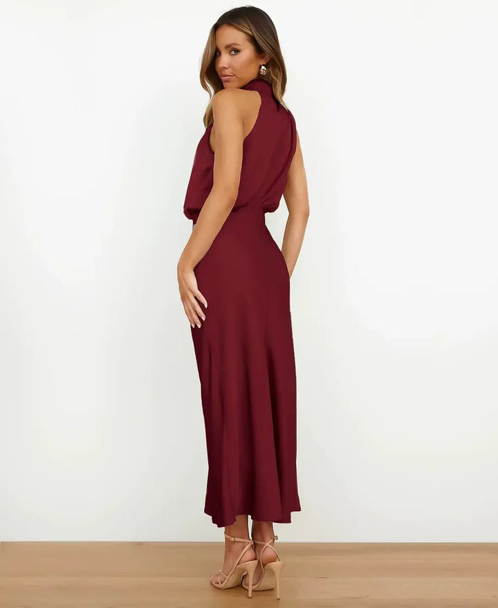 Sophie | Elegante Dames Midi-jurk Satijn Halterstijl Formeel