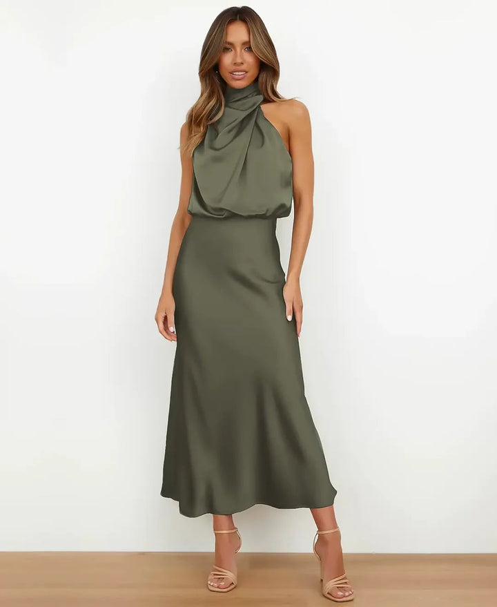 Sophie | Elegante Dames Midi-jurk Satijn Halterstijl Formeel