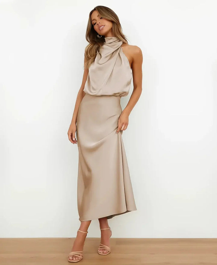 Sophie | Elegante Dames Midi-jurk Satijn Halterstijl Formeel