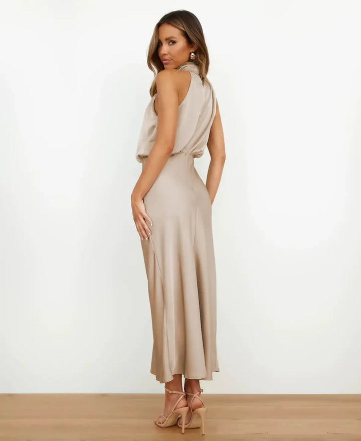Sophie | Elegante Dames Midi-jurk Satijn Halterstijl Formeel