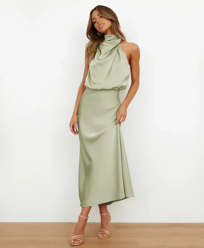 Sophie | Elegante Dames Midi-jurk Satijn Halterstijl Formeel