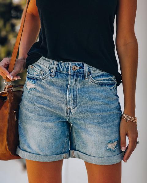 Sterre | Dames Hoge Taille Denim Korte Broek