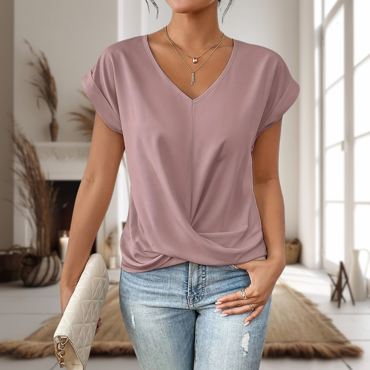 Tess | Dames Sweetheart-Hals Twist-Detail Korte Mouw Top