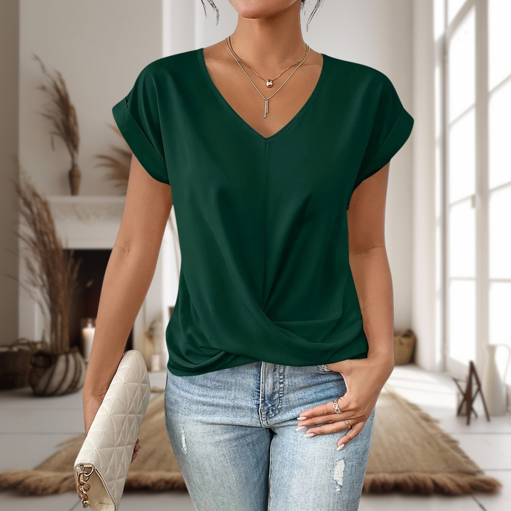 Tess | Dames Sweetheart-Hals Twist-Detail Korte Mouw Top