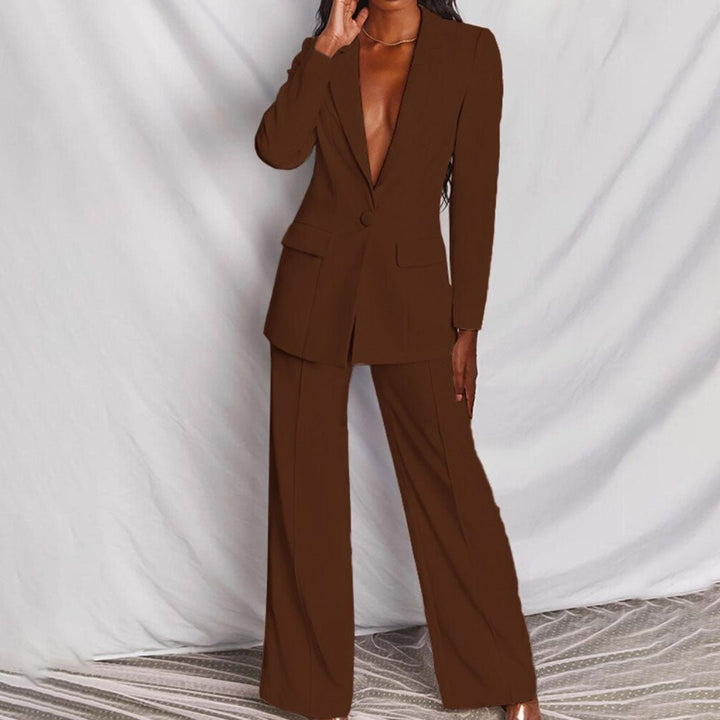 Valerie | Dames Co-Ords Blazer Hoge-Taille Wijde-Pijpen Pantalon Pak-Set