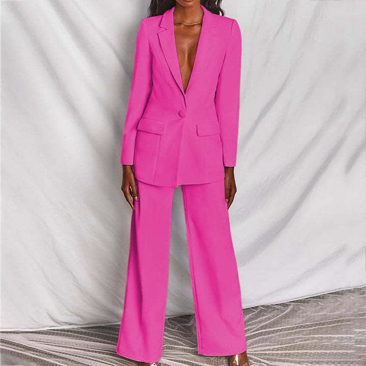 Valerie | Dames Co-Ords Blazer Hoge-Taille Wijde-Pijpen Pantalon Pak-Set