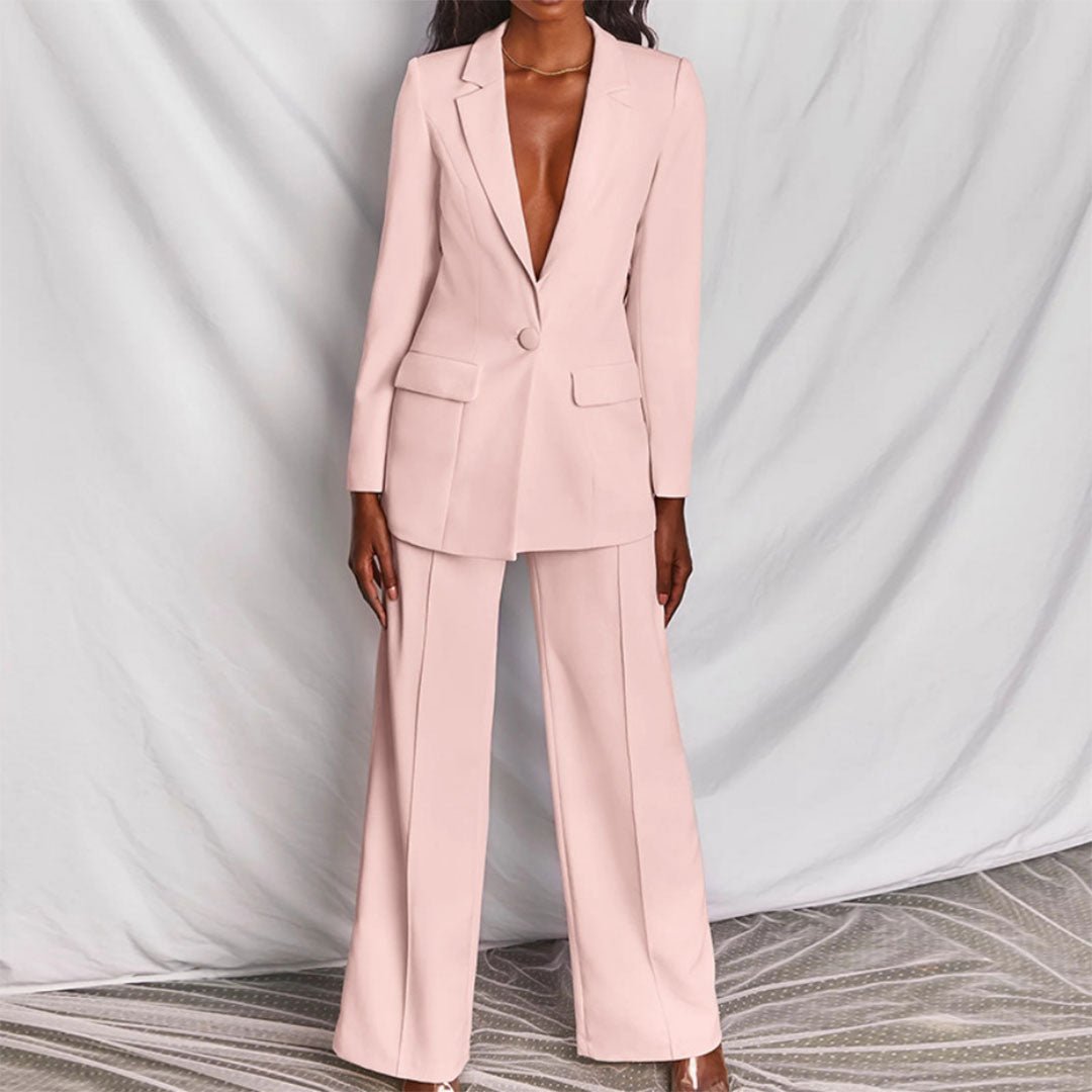 Valerie | Dames Co-Ords Blazer Hoge-Taille Wijde-Pijpen Pantalon Pak-Set