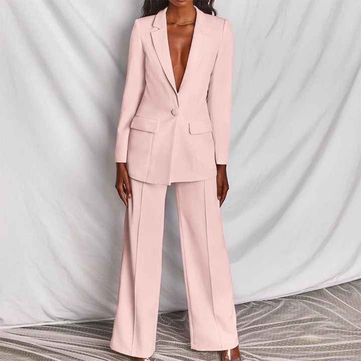 Valerie | Dames Co-Ords Blazer Hoge-Taille Wijde-Pijpen Pantalon Pak-Set