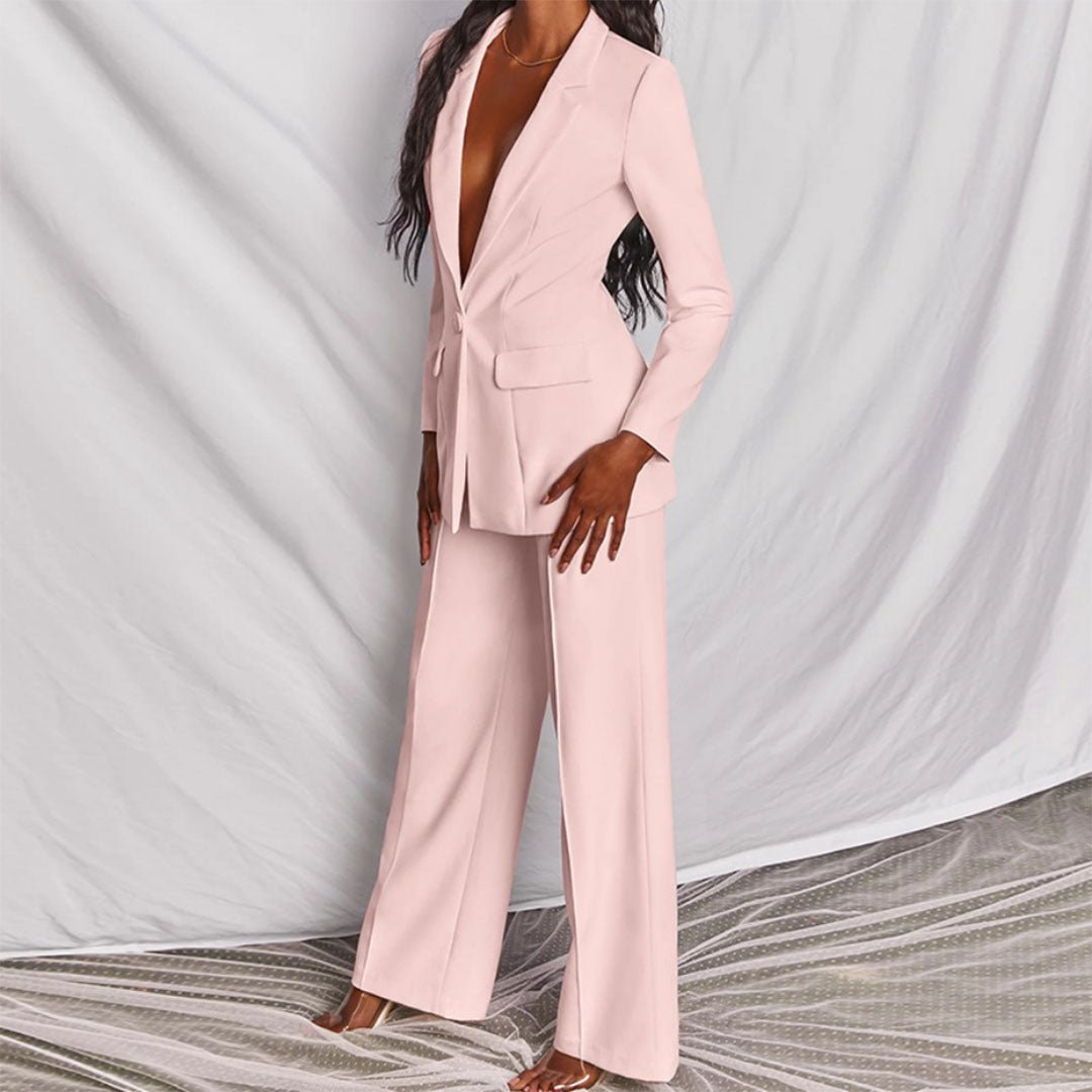 Valerie | Dames Co-Ords Blazer Hoge-Taille Wijde-Pijpen Pantalon Pak-Set