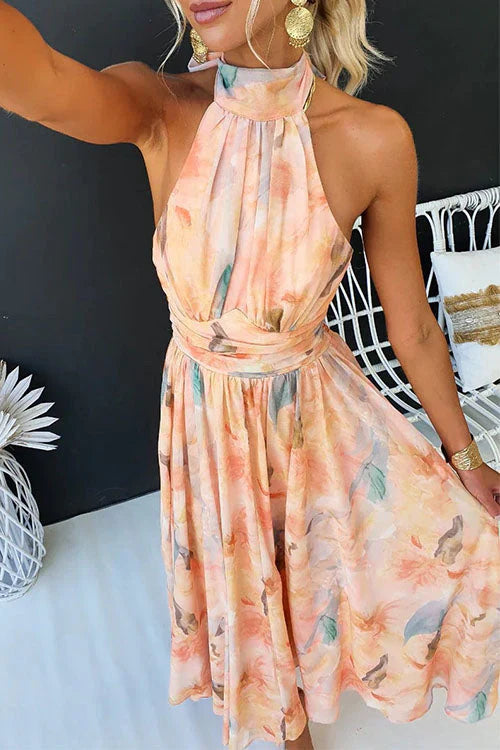 Valora | Elegante Dames Halter Maxi Jurk met Aquarelprint