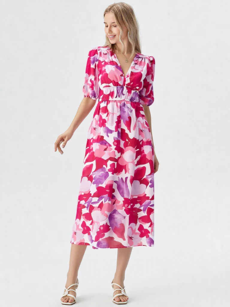 Fleur | Elegante Dames Midi Jurk Bloemenprint A-lijn