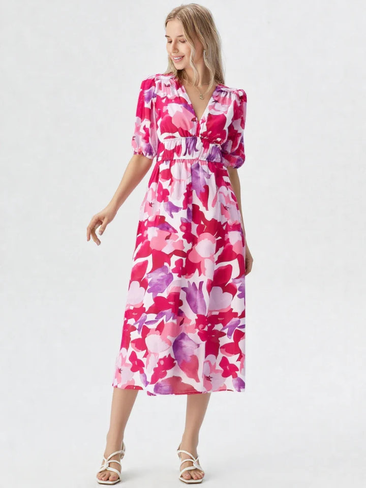 Fleur | Elegante Dames Midi Jurk Bloemenprint A-lijn
