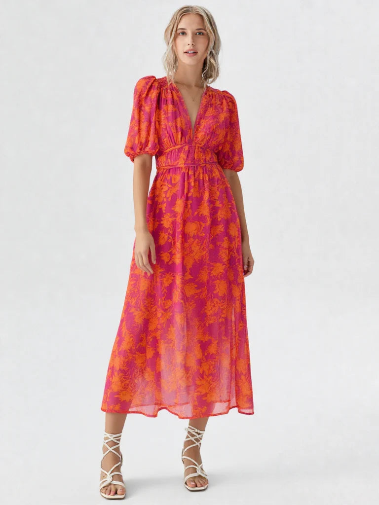Amber | Verfijnde Dames Maxi Jurk Bloemenprint V-hals