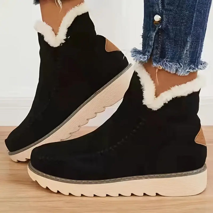 Elin beige winterlaarzen met pluche voering, zijaanzicht