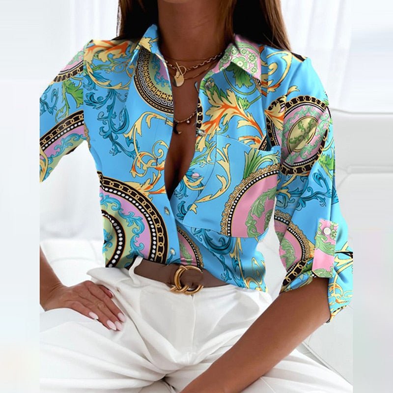 Fenna barok print blouse, vooraanzicht blauw