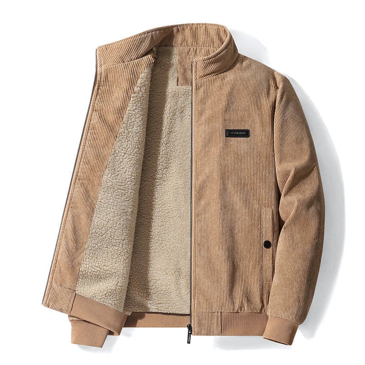 Laurent corduroy winterjas heren, open vooraanzicht met fleece voering