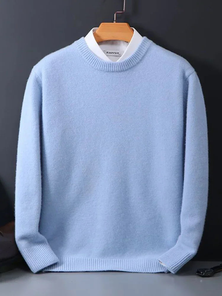 Laurent ronde hals pullover in lichtblauw, vooraanzicht