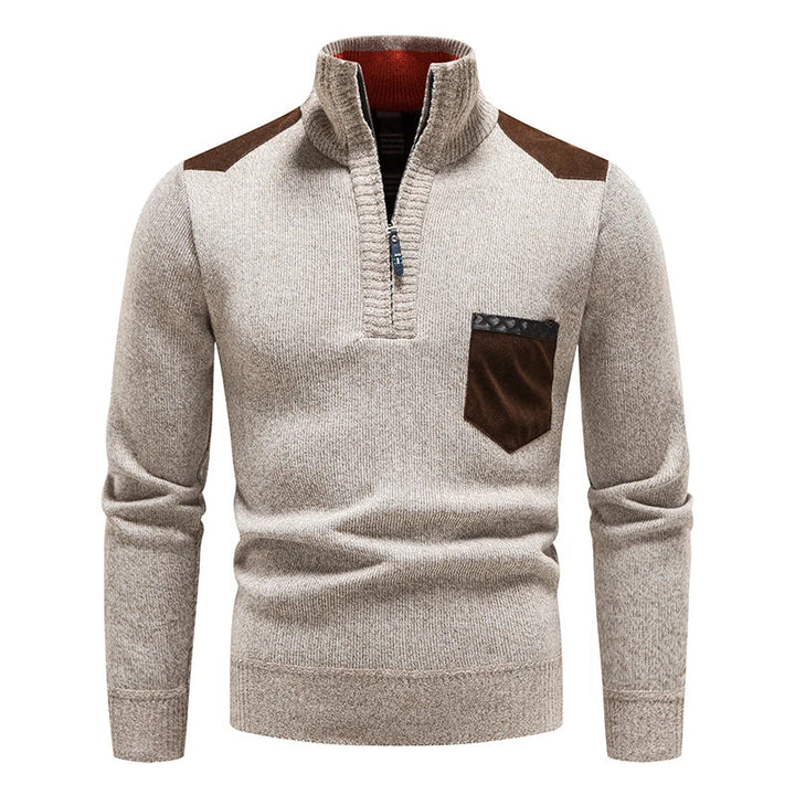 Laurent beige trui met staande kraag, vooraanzicht