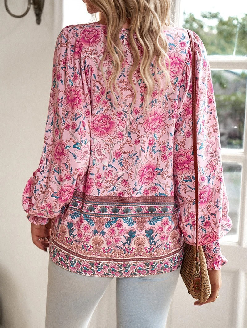 Marije boho bloemenprint blouse, achteraanzicht